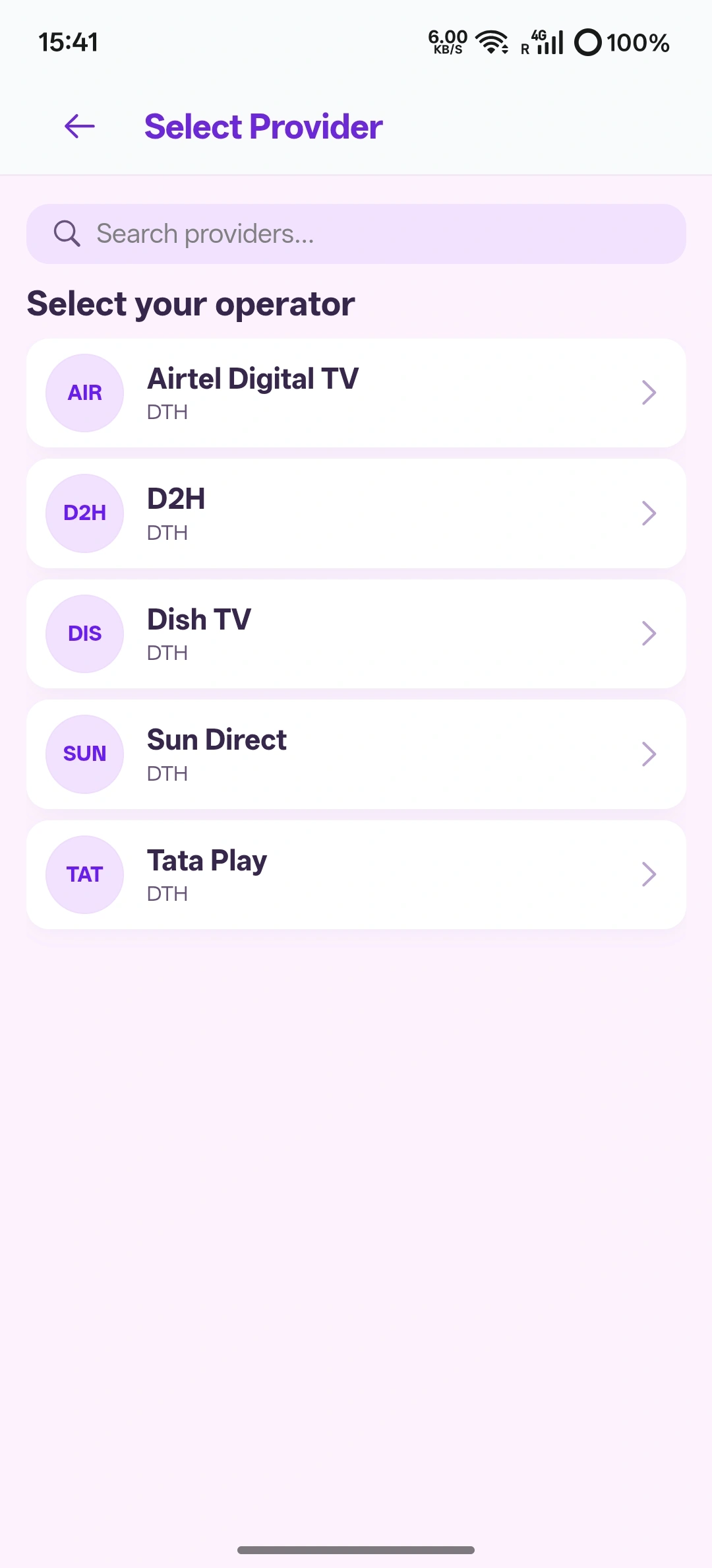 DTH recharge in app