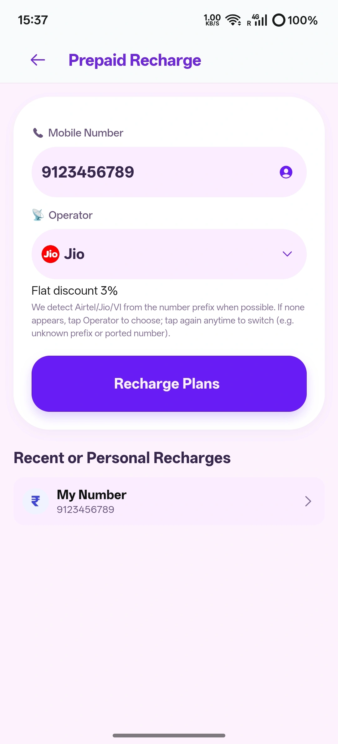 Mobile recharge screen