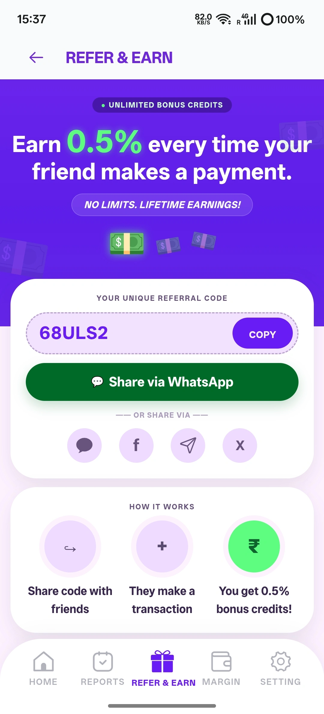 Refer and earn in app